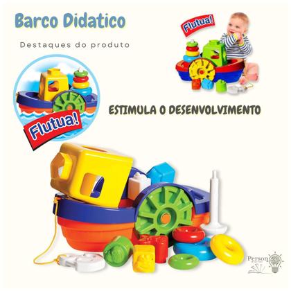Imagem de Kit Brinquedo Barco Encaixar + Mesinha Didática Infantil Bebê Interativa Sonora