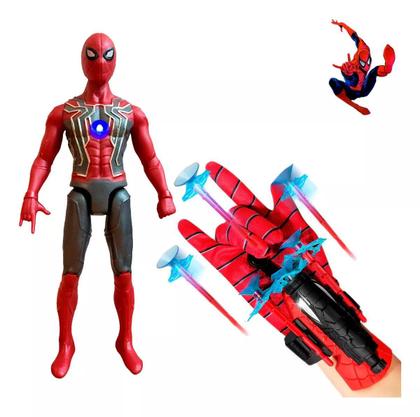 Imagem de Kit Brinquedo Boneco Homem Aranha Com Luva e Lançador de Dardo