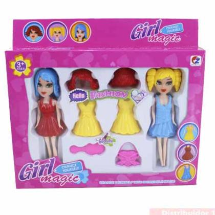 Imagem de Kit Brinquedo com 2 Bonecas Girl Magic com Roupas e Acessórios para trocar