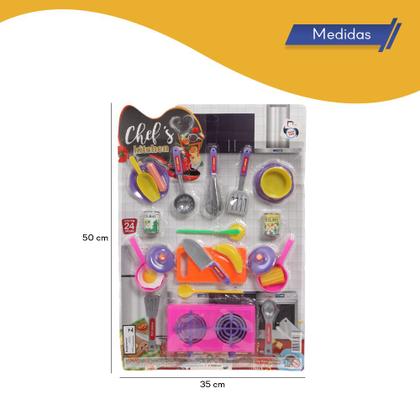 Imagem de Kit Brinquedo Cozinha Fogão 2 Panelinhas Chef's Kitchen