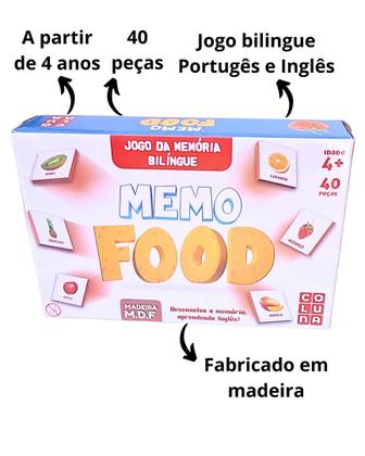 Imagem de Kit Brinquedo Didatico Infantil Soletrar Alfabetização E Jogo Da Memoria Memo Food Bilingue Coluna Brinquedos