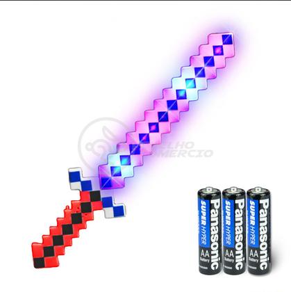 Kit Brinquedo Espada Pixel Ninja 58cm Diamante com Som e Luz + 3 Pilhas AA - Vermelho 46 - DRAIK Imagem de Kit Brinquedo Espada Pixel Ninja 58cm Diamante com Som e Luz + 3 Pilhas AA - Vermelho 46
