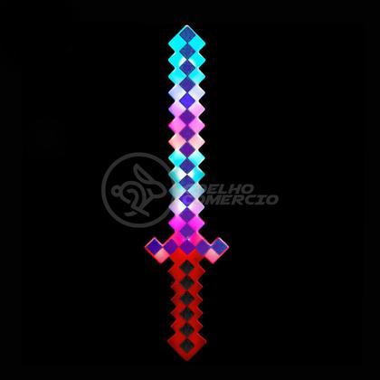 Imagem de Kit Brinquedo Espada Pixel Ninja 58cm Diamante com Som e Luz + 3 Pilhas AA - Vermelho 57