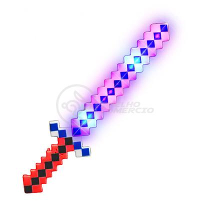 Imagem de Kit Brinquedo Espada Pixel Ninja 58cm Diamante com Som e Luz + 3 Pilhas AA - Vermelho 57