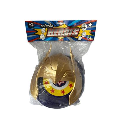 Kit Brinquedo Heróis Máscara Dourado, Escudo e Martelo - Le plastic Imagem de Kit Brinquedo Heróis Máscara Dourado, Escudo e Martelo