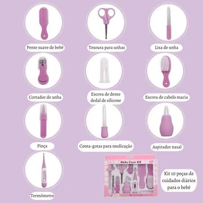 Imagem de Kit Brinquedo Higiene Com Termômetro Cuidado Bebê Recém Nascido 10pçs Escova Pente Saúde e Beleza Silicone Criança Tesoura Infanti