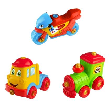 Imagem de Kit Brinquedo Infantil Motinha Trenzinho Caminhão Carrinho Educativo Colorido Dia das Crianças Menina Menino Aniversário Festas Eventos Viagens