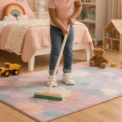 Imagem de Kit brinquedo infantil vassoura e rodo com cabo de madeira