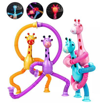 Imagem de Kit Brinquedo Ventosa Tubo Estica Pop It Robô e Girafa Bebê 