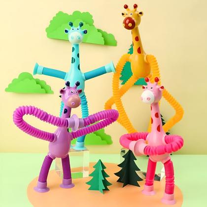 Imagem de Kit Brinquedo Ventosa Tubo Estica Pop It Robô e Girafa Bebê 