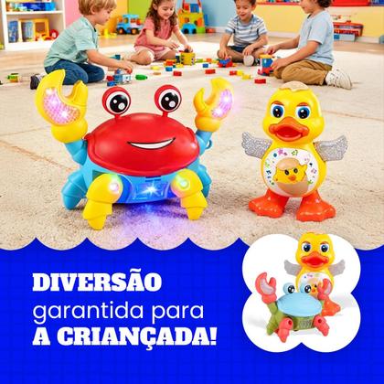 Imagem de Kit Brinquedos Caranguejo Fujão E Pato Dançante Com Som Musica Luz Led Infantil Educativo Eletrônico