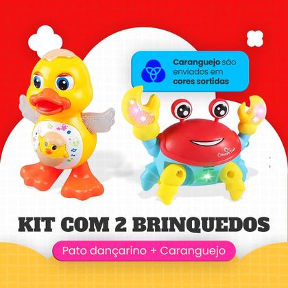 Imagem de Kit Brinquedos Caranguejo Fujão E Pato Dançante Com Som Musica Luz Led Infantil Educativo Eletrônico