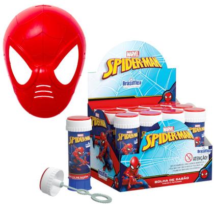 Imagem de Kit Brinquedos Fazer Bolhas de Sabão Infantil Homem Aranha + Máscara Herói