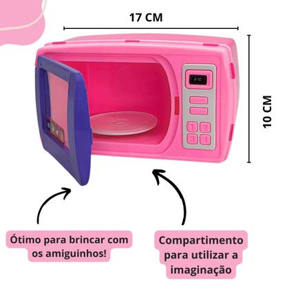 Imagem de Kit Brinquedos Infantil Meninas - Microondas, Carrinho de Supermercado e Comidinhas - Presente para Cozinha Kids