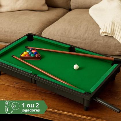 Imagem de Kit Brinquedos Infantis Jogos de Mesa Futebol de Botão e Mini Bilhar com Tacos e Bolas