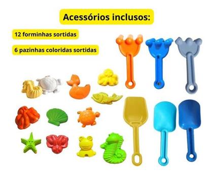 Imagem de Kit Brinquedos Praia Baldinho Carrinho Pá Rastelo Forminhas Areia Piscina Crianças Presente