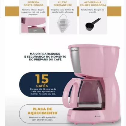 Imagem de Kit Britânia Cafeteira 15 Cafés 550W E Sanduicheira 2 Sanduíches 750W Rosa