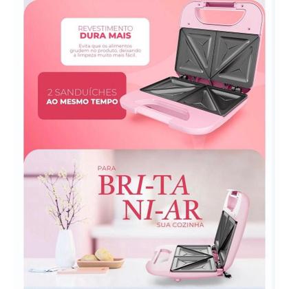 Imagem de Kit Britânia Cafeteira 15 Cafés 550W E Sanduicheira 2 Sanduíches 750W Rosa