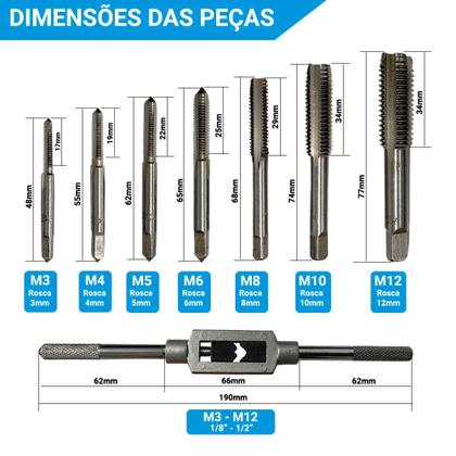 Imagem de Kit Brocas Corte Lateral Escalonadas Hss e Macho Para Rosca