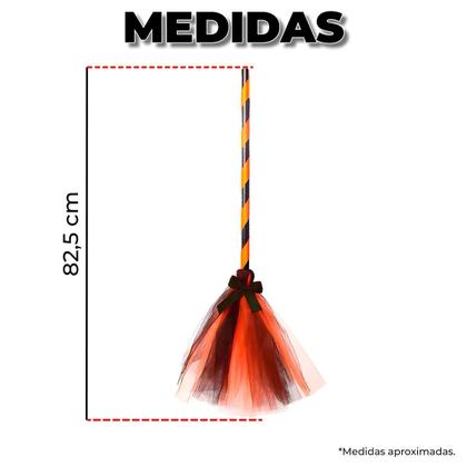 Imagem de Kit Bruxa Halloween com Chapéu Preto e Vassoura Decorada pra Fantasia Infantil Menina