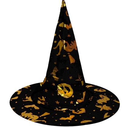 Imagem de Kit Bruxa Halloween com Chapéu Preto e Vassoura Decorada pra Fantasia Infantil Menina