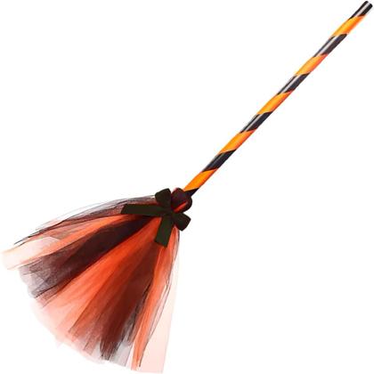 Imagem de Kit Bruxa Halloween com Chapéu Preto e Vassoura Decorada pra Fantasia Infantil Menina