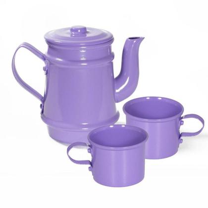 Imagem de Kit Bule 400ml + 2 Xícaras 100ml Pintados Em Alumínio Lilás
