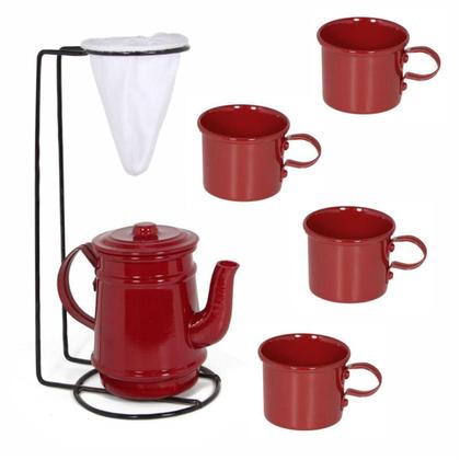 Imagem de Kit Bule Com Suporte Para Coador + 4 Mini Caneca 100 ml - Vinho