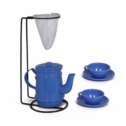 Imagem de Kit Bule Com Suporte Para Coador + Mini Xícaras - Azul Claro