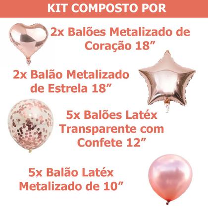 Imagem de Kit Buque Balão Metalizado 14 Peças Bexiga Festa Rose Gold