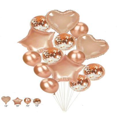 Imagem de Kit Buque Balão Metalizado 14 Peças Bexiga Festa Rose Gold