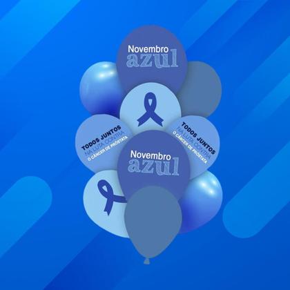 Imagem de kit Buque de balões com 10 bexigas Novembro Azul decoração 