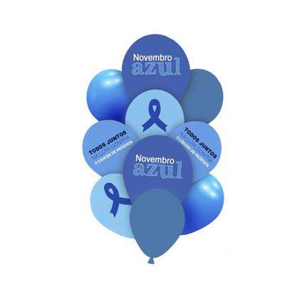 Imagem de kit Buque de balões com 10 bexigas Novembro Azul decoração 