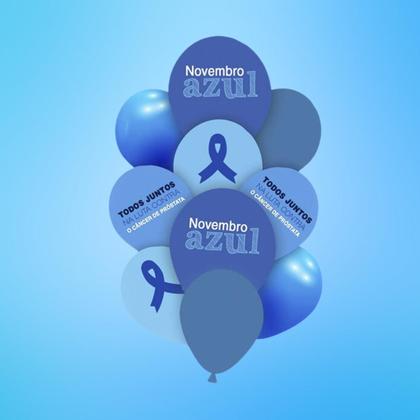 Imagem de kit Buque de balões com 10 bexigas Novembro Azul decoração 