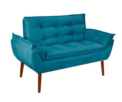 Imagem de Kit C/ 01 Namoradeira Opala + 02 Puffs Redondo Danny + 02 Almofadas Suede Azul Turquesa