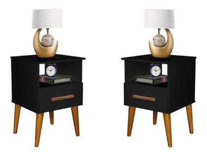 Imagem de Kit C/ 02 mesa de cabeceira Retrô 1 Gaveta Branco !