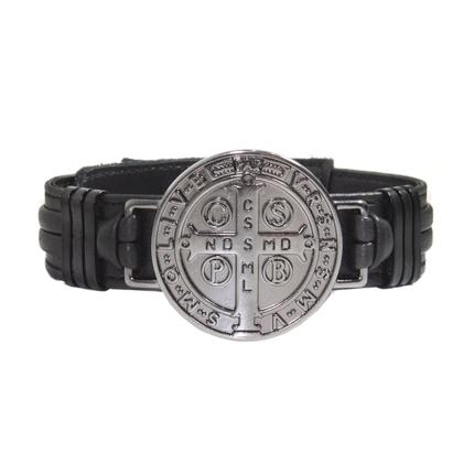 Imagem de KIT C/02 Pulseiras de Couro Trançado Masculina Ajustável São Bento Grafite