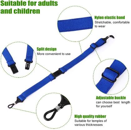 Imagem de Kit C/ 04 Cordão Elástico Ajustável C/ Regulagem P/ Segurar Armação Óculos Infantil / Adulto Grau Solar Cordinha cabeça sol armacao prender Pescoço