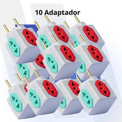 Imagem de Kit C/10 Adaptador Tomada Benjamin CUBO Entradas 10A/20A Pino Maciço Resistente 4 Tomadas Universal