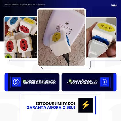 Imagem de Kit C/10 Adaptador Tomada Benjamin CUBO Entradas 10A/20A Pino Maciço Resistente 4 Tomadas Universal