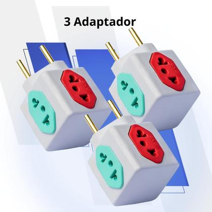 Imagem de Kit C/10 Adaptador Tomada Benjamin CUBO Entradas 10A/20A Pino Maciço Resistente 4 Tomadas Universal