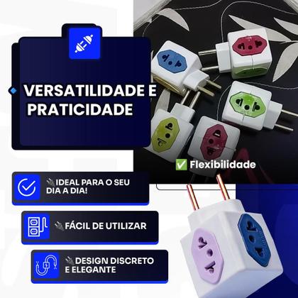 Imagem de Kit C/10 Adaptador Tomada Benjamin CUBO Entradas 10A/20A Pino Maciço Resistente 4 Tomadas Universal
