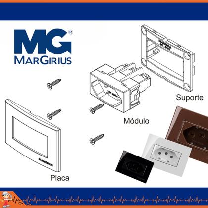 Imagem de Kit C/10 Conjunto Tomada P/ Móveis planejados painéis mesas de escritório 2p+t Preta - Margirius