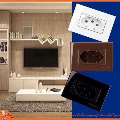 Imagem de Kit C/10 Conjunto Tomada P/ Móveis planejados painéis mesas de escritório 2p+t Preta - Margirius