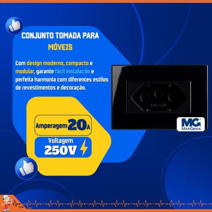 Imagem de Kit C/10 Conjunto Tomada P/ Móveis planejados painéis mesas de escritório 2p+t Preta - Margirius