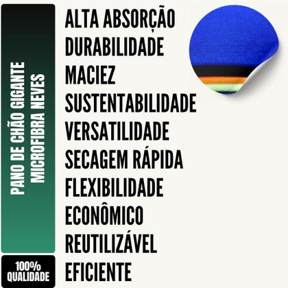 Imagem de Kit C/ 10 Pano de Chão Microfibra Extra Gigante 1 Metro x 70 Cm Neves - Cores Variadas - Multiuso