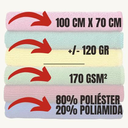 Imagem de Kit C/ 10 Pano de Chão Microfibra Extra Gigante 1 Metro x 70 Cm Neves - Cores Variadas - Multiuso