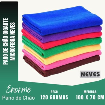 Imagem de Kit C/ 10 Pano de Chão Microfibra Extra Gigante 1 Metro x 70 Cm Neves - Cores Variadas - Multiuso