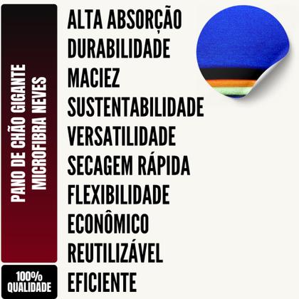 Imagem de Kit C/ 10 - Pano De Chão Microfibra Gigante 50x70cm - Neves - Multiuso - Limpeza Geral - Multicores