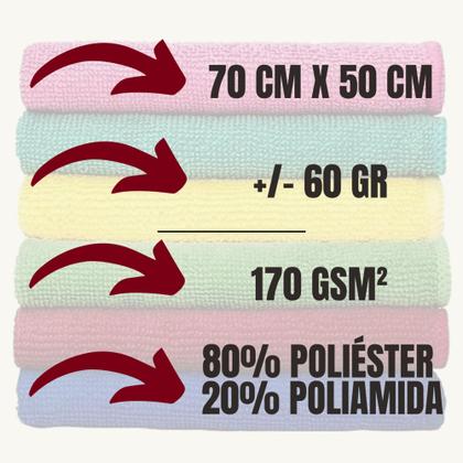 Imagem de Kit C/ 10 - Pano De Chão Microfibra Gigante 50x70cm - Neves - Multiuso - Limpeza Geral - Multicores